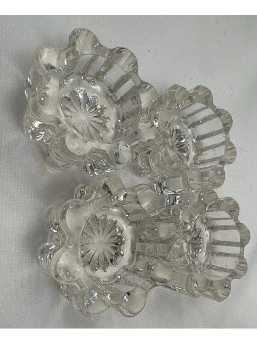 Clear Glass Floral Salt Cellars Set 4 Adorned Starburst Design Vintage